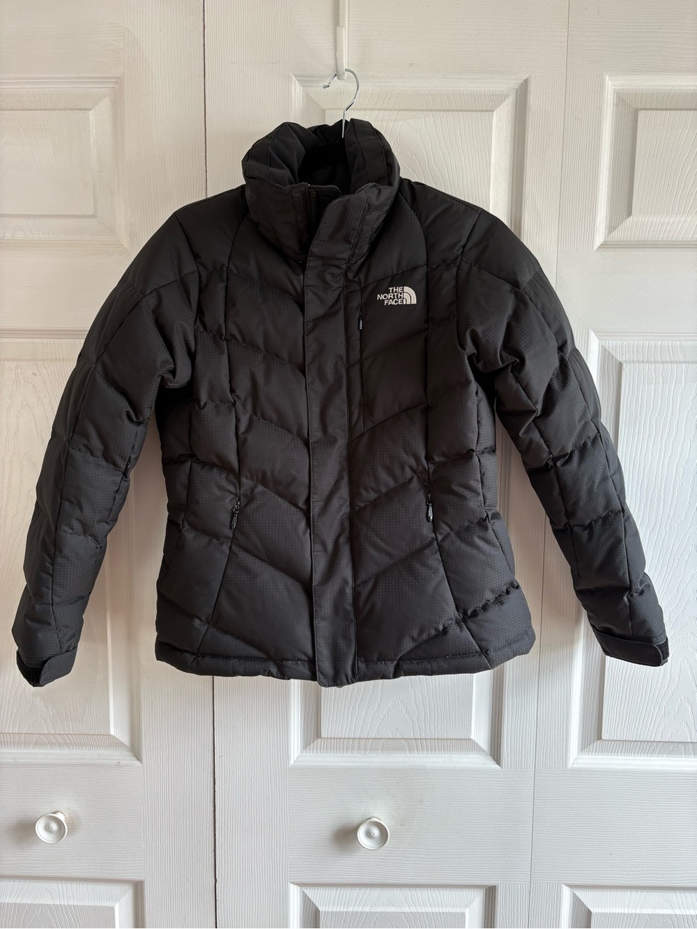 The North Face Logo Quilted Goose Down Full Zip Jacket Warm Womens‎ S Black 550
